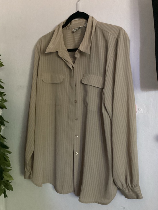 Tops - Beige Striped Button-Up Shirt